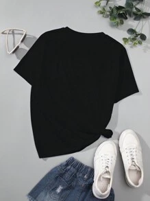 SHEIN LUNE 1 件圣诞印花 T 恤图案 T 恤女式上衣 - 黑色 - 查看 2