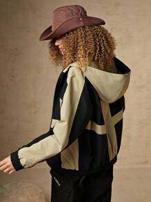 In My Nature Colorblock Zip Up Hooded Jacket - Black - View 2