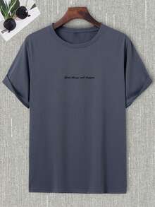 Manfinity EMRG 男士嘴唇&標語圖案T恤 - 灰色 - 查看 2