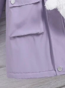 SHEIN 女大童1入組毛茸邊連帽加絨內裏派克大衣附包 - 淡紫色 - 查看 4