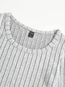 SHEIN EZwear 素色T恤&喇叭褲 - 淺灰色 - 查看 5