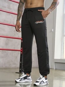 Gym Rark Men's Drawstring Sports Pants Featuring Letter Print Sweat Pants - Black - View 3
