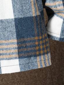 SHEIN Tween Boy Plaid Print Slant Pocket Hooded Coat Without Tee - Blue - View 4