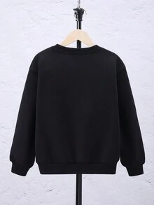 SHEIN 男孩卡通圖案加絨內裏運動衫 - 黑色 - 查看 2