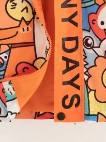 Young Boy Letter & Cartoon Graphic Hooded Coat - Orange - View 3