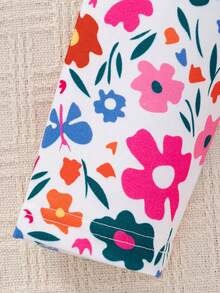 SHEIN Young Girl Ruffle Trim Sweatshirt & Floral Print Leggings - White - View 5