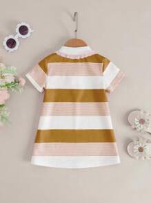Đứa bé gái Đồ họa Hoạt hình Khối màu Cổ Polo Váy áo thun - Cà phê nâu - Xem 2
