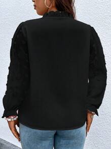 SHEIN LUNE Plus Swiss Dot Frill Trim Flounce Sleeve Blouse - Black - View 2