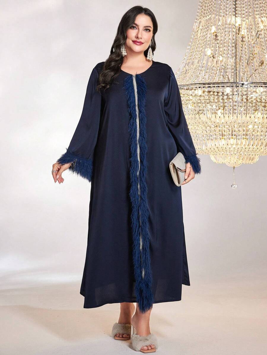 Al Najma Hơn Trang trí Fuzzy Băng tương phản Đầm - Màu xanh hải quân - Xem 1