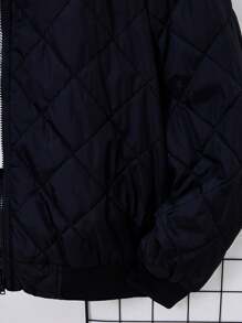 SHEIN Tween Girl Zip Up Quilted Bomber Jacket - Black - View 4