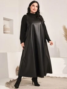 Mulvari 大碼小高領PU皮革洋裝&T恤 - 黑色 - 查看 5