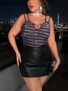 Celure Talla grande Top de tirantes con estampado de rayas vinculado con aro de corazón - Multicolor - Ver 6