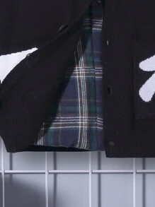 SHEIN Tween Boy Hands Pattern Drop Shoulder Cardigan Without Shirt - Black - View 6