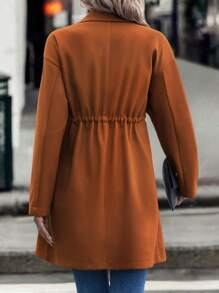 SHEIN LUNE Lapel Neck Drawstring Waist Dual Pocket Drop Shoulder Overcoat - Rust Brown - View 2