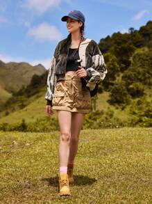 In My Nature Jachetă bomber din flanel cu umăr căzut cu buzunar Tie Dye