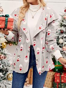 SHEIN Frenchy Christmas Print Hooded Coat - Multicolor - View 5