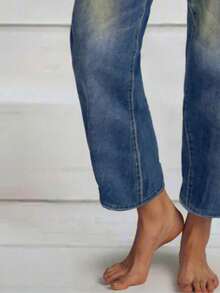 Button Fly Straight Leg Pants - Medium Wash - View 4