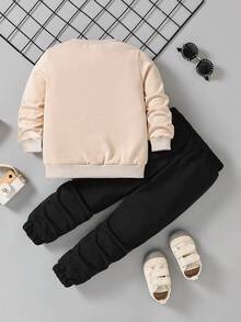 Young Boy Bird Print Sweatshirt & Sweatpants - Khaki - View 2