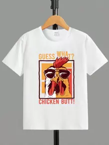 1pc Tween Boys Cartoon & Letter Print Basic Crew Neck Short Sleeve T-Shirt - White - View 1