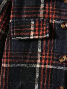 SHEIN Young Girl Plaid Print Flap Detail Overcoat Without Sweater - Navy Blue - View 5