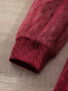 SHEIN Tween Girl Contrast Mesh Mock Neck Belted Dress - Red - View 7