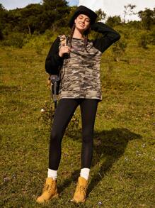 In My Nature 迷彩印花插肩袖戶外T恤 - 軍綠色 - 查看 3