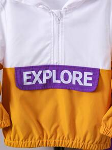 SHEIN 男小童字母圖案撞色連帽衫和運動褲 - 彩色 - 查看 5