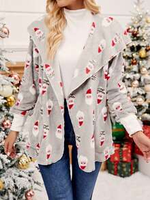 SHEIN Frenchy Christmas Print Hooded Coat - Multicolor - View 4