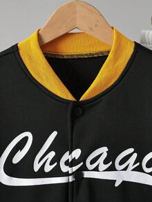 SHEIN Tween Boy Letter Graphic Two Tone Jacket & Sweatpants Without Hoodie - Multicolor - View 7