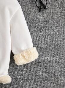 少女卡通字母图案落肩保暖卫衣 - 白色 - 查看 5