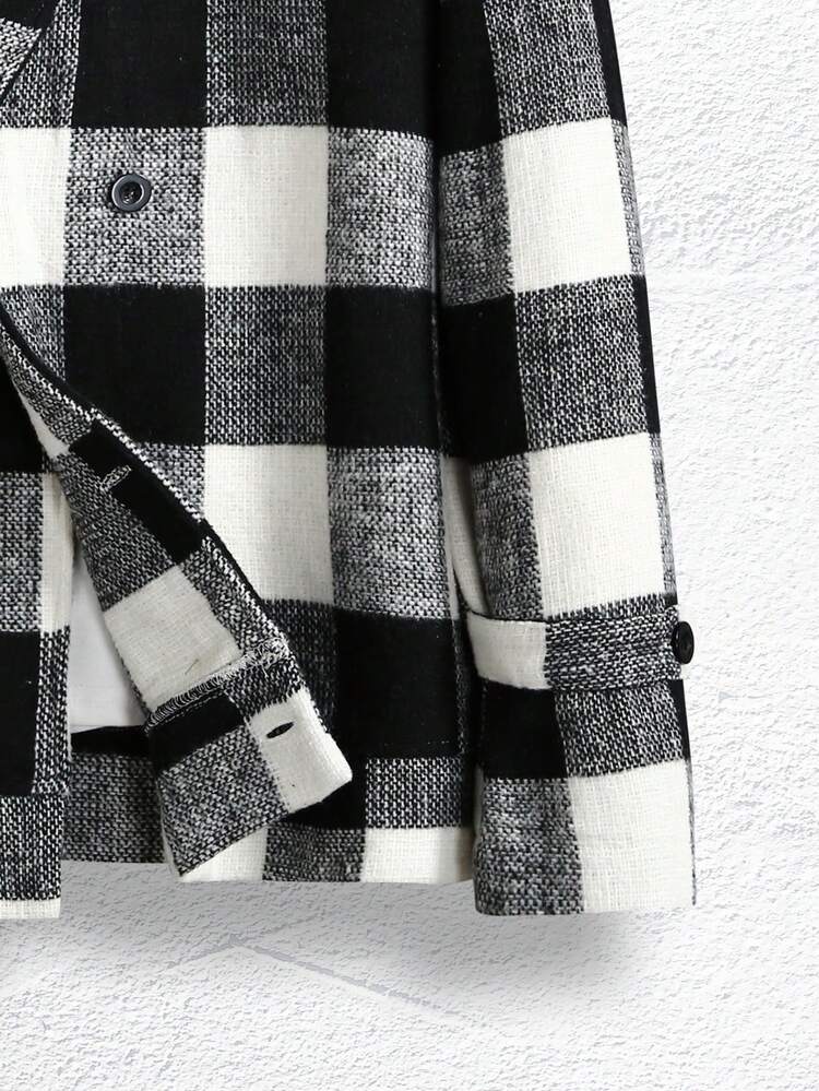 Men's Loose Fit Double-Breasted Buffalo Plaid Overcoat