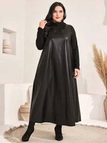 Mulvari 大碼小高領PU皮革洋裝&T恤 - 黑色 - 查看 4