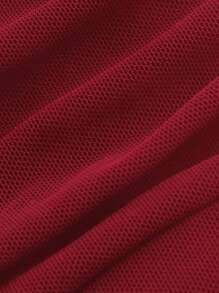 SHEIN MOD Square Neck Ruched Crop Red Mesh Gathered Wide Strap Top - Burgundy - View 3