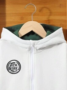 SHEIN Tween Boy Letter Graphic Colorblock Flap Pocket Hooded Active Jacket - Multicolor - View 4