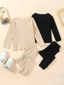 SHEIN 男小童2入組素色T恤和2入組長褲 - 彩色 - 查看 2