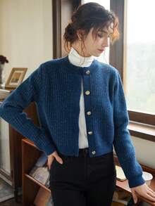 Knit Mix 女士開襟衫 - 藍色 - 查看 6