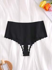 Solid Scallop Trim Panty - Black - View 2