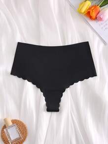 Solid Scallop Trim Panty - Black - View 1