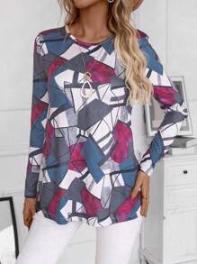 EMERY ROSE 幾何印花弧形下擺T恤 - 彩色 - 查看 5