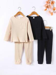 SHEIN 男小童2入組素色T恤和2入組長褲 - 彩色 - 查看 8