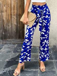 AAmilife Quần ống rộng in họa tiết túi giấy thắt lưng - Xanh đậm - Xem 8