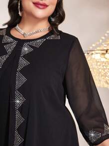 Lacomfia 大碼水鑽細節洋裝帶水鑽細節洋裝 - 黑色 - 查看 6