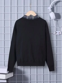 SHEIN Tween Boy Hands Pattern Drop Shoulder Cardigan Without Shirt - Black - View 4