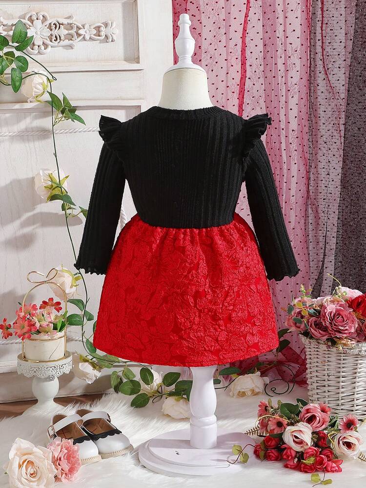 Baby Girl Ruffle Trim Bow Front 2 In 1 Dress