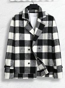 Manfinity Homme Men's Loose Fit Double-Breasted Buffalo Plaid Overcoat - Multicolor - View 3