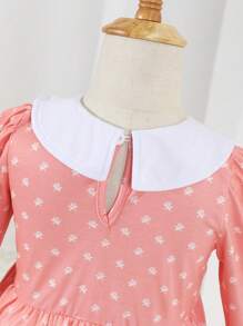 SHEIN Young Girl Polka Dot Print Contrast Collar Dress - Pink - View 6