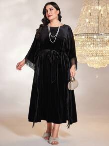 Al Najma Kích thước lớn Tay áo dài Sọc Đầm - màu đen - Xem 4