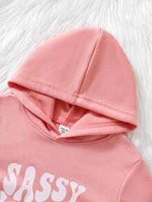 SHEIN Cô gái Tween Đồ họa Chữ cái Áo nỉ có mũ - Hồng - Xem 4