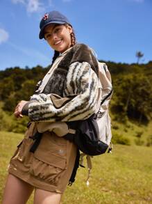 In My Nature Jachetă bomber din flanel cu umăr căzut cu buzunar Tie Dye