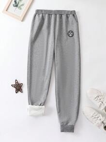 Tween Boy Letter Patched Thermal Lined Sleep Pants